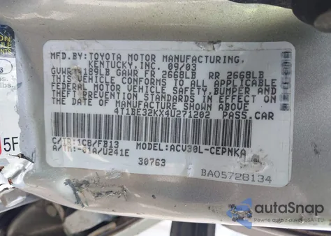 2004 Toyota Camry Le from USA, damaged, VIN 4T1BE32KX4U271202